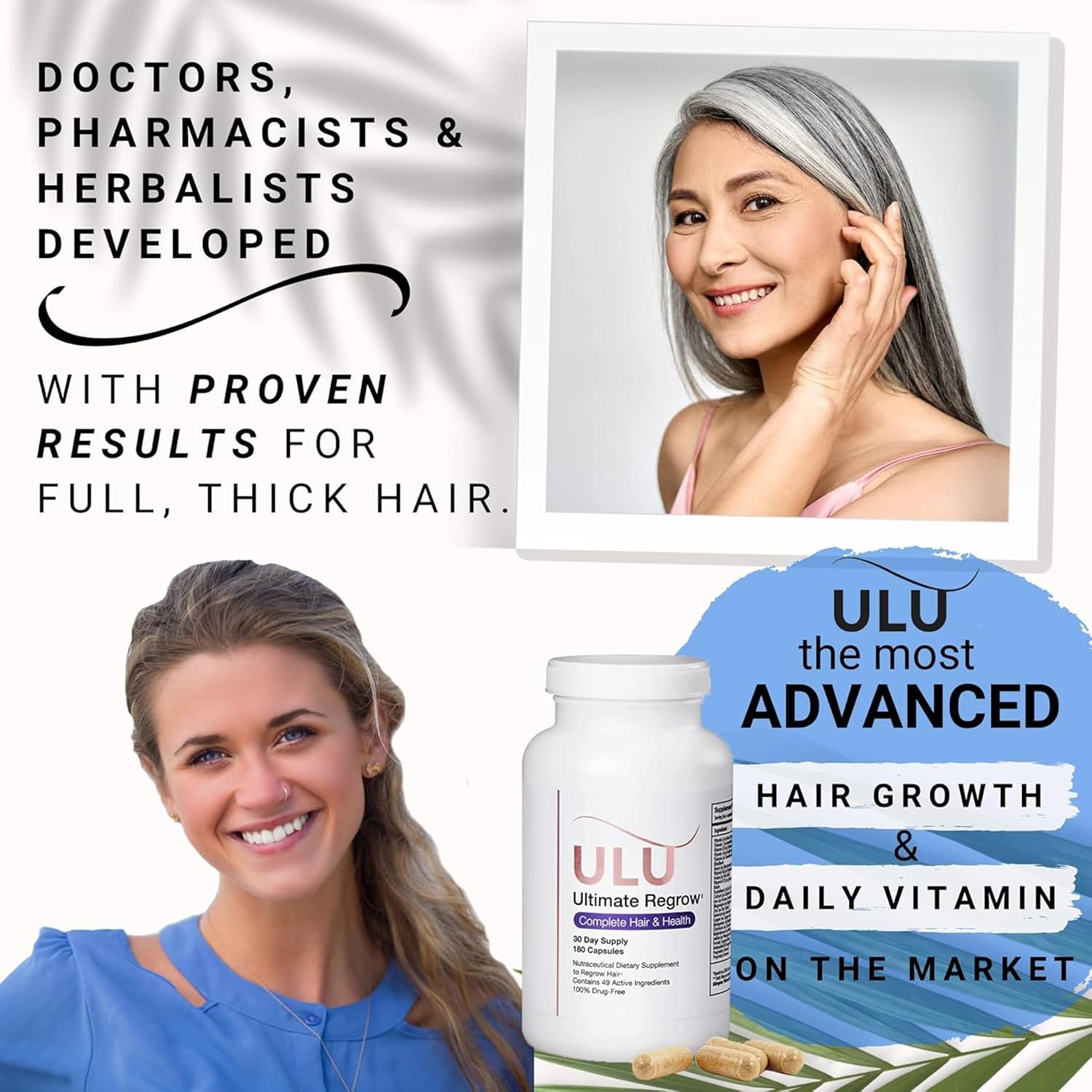 ULULIFE Ultimate Regrow Multivitamin: Healthy Hair, Skin, and Nails - 180 Capsules