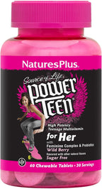 NaturesPlus Source of Life Power Teen for Her, Natural Berry - 60 Comprimidos Masticables - Multivitamínico de Alta Potencia - Sin Azúcar, Vegano - 30 Dosis