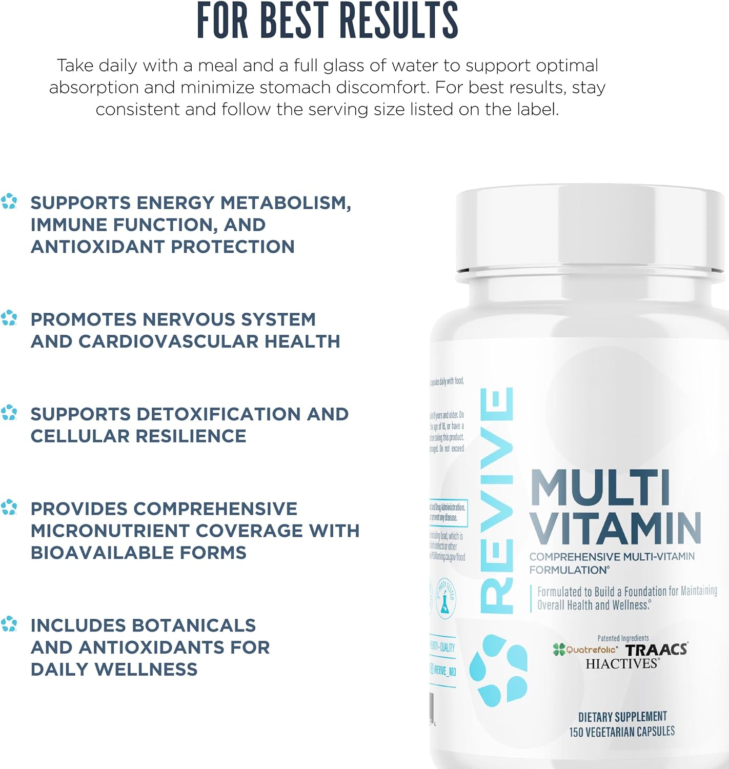 Revive MD Multi-Vitamin Supplement for Men & Women – Complejo Multivitamínico Diario, 150 Cápsulas