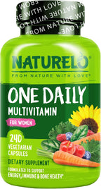 NATURELO Women's Daily Multivitamin with Vitamin B12, 120 Capsules, Energy Support, Whole Food Supplement, Non-GMO, Soy-Free, Gluten-Free, 4 Month Supply