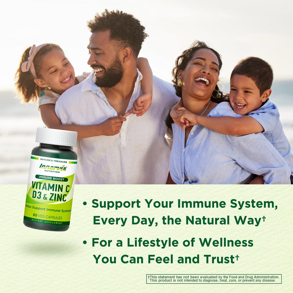Immune Boost Complex – Vitamina C 900mg, D3 2500 UI y Zinc 25mg – Apoyo al Sistema Inmunitario – 60 Cápsulas Vegetales – Innervis Nutrition
