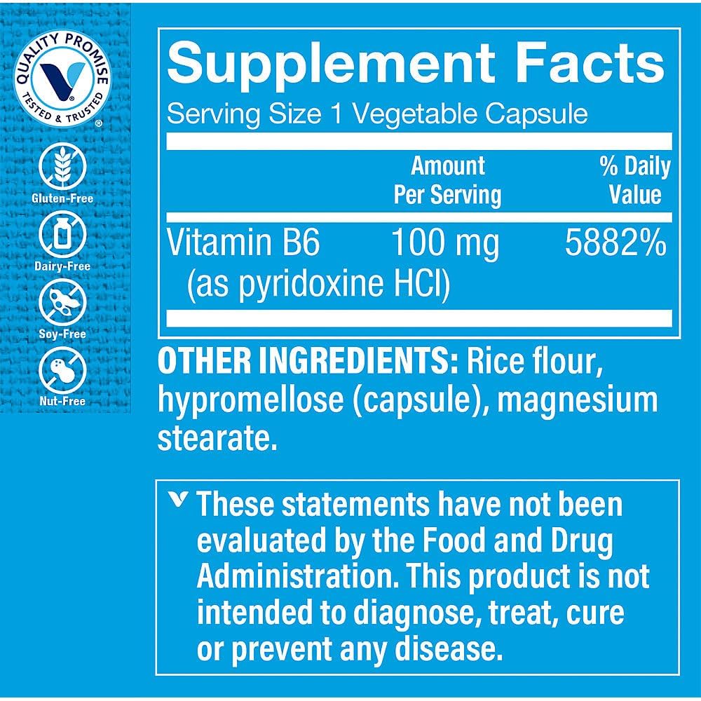 Vitamin B6 100mg – Energy and Metabolism | 100 Vegetarian Capsules