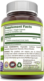 Pure Naturals Uña de Gato 500 mg, 120 Cápsulas