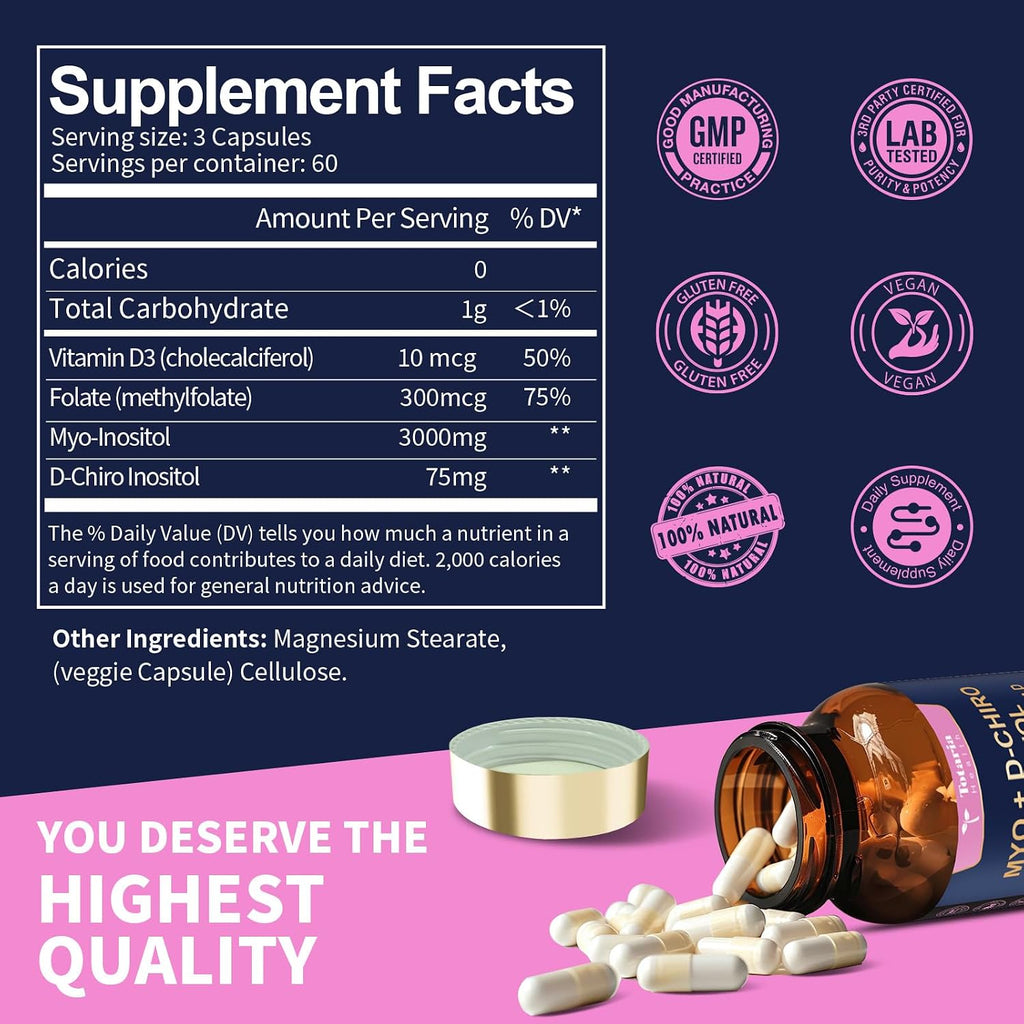 Totaria Inositol 40:1 con Vitamina D3 y Folato - 180 Cápsulas (60 Dosis)
