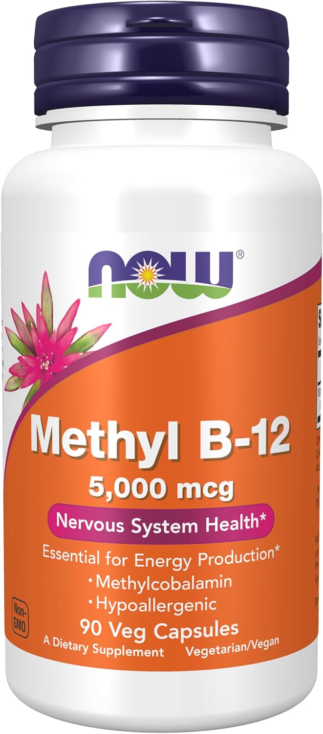 NOW Foods Methyl B-12 5000mcg Metilcobalamina, 90 Cápsulas Vegetales
