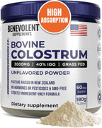 Bovine Colostrum Powder Supplement (3000mg + 40% IgG + No Fillers) - Unflavored - Grass Fed - 60 Servings