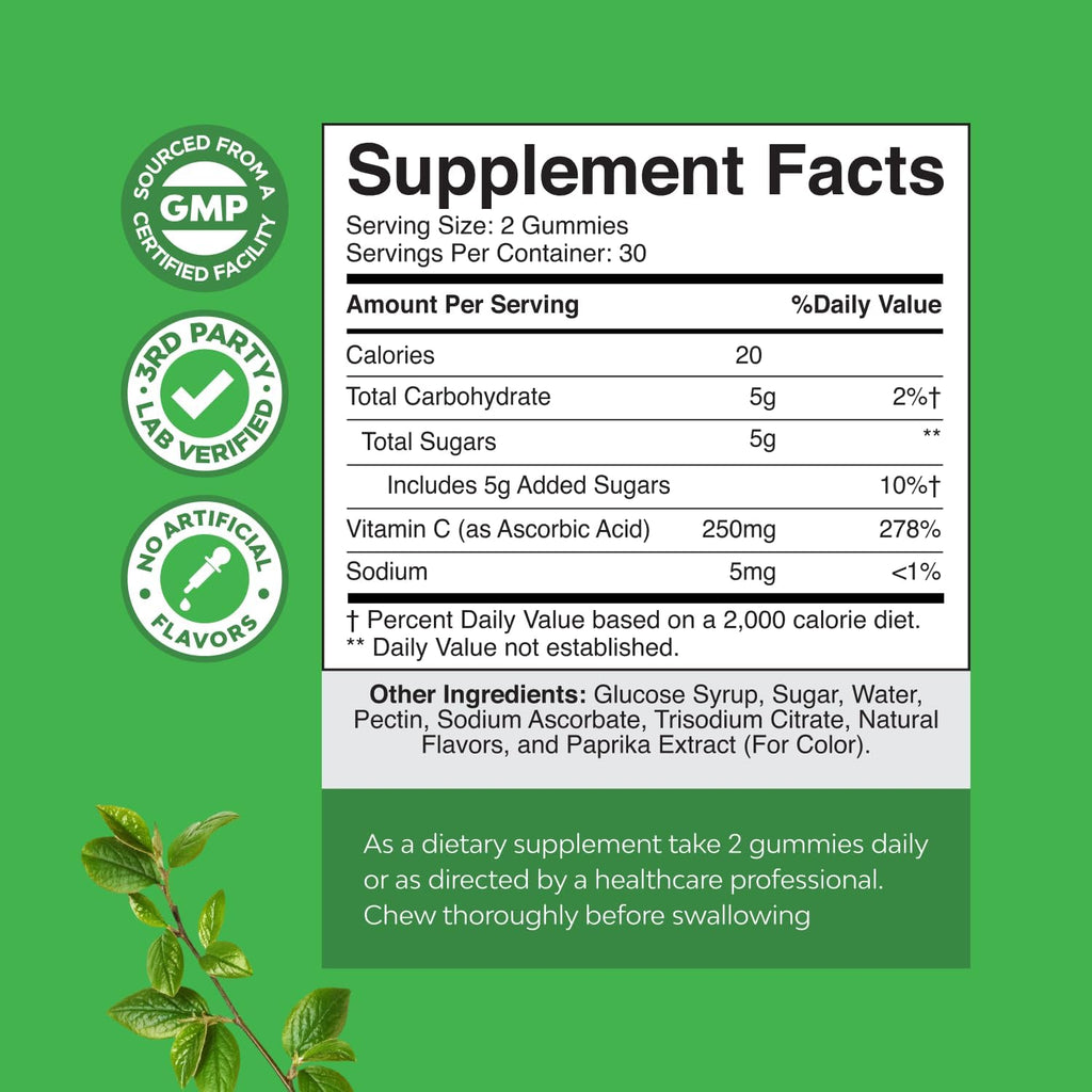 Natures Craft Gominolas de Vitamina C para Adultos - Halal - 250 mg - 60 Gominolas