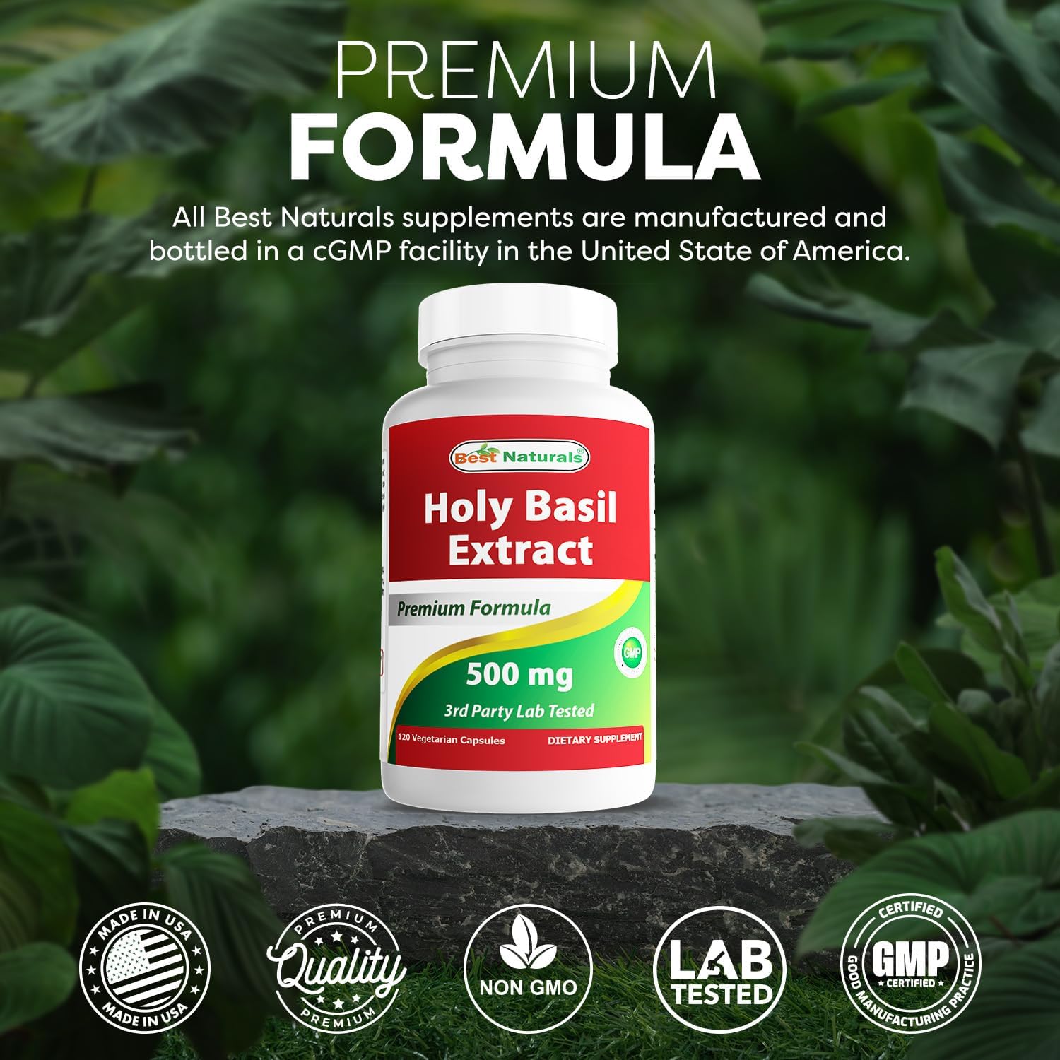 Best Naturals Albahaca Sagrada (Holy Basil) 500 mg, 120 Cápsulas Vegetales