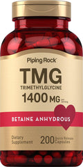 Piping Rock TMG Trimethylglycine | 1400 mg | 200 Cápsulas | Betaine Anhydrous Supplement | No Transgénico, Sin Gluten