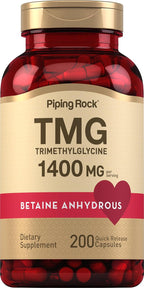 Piping Rock TMG Trimethylglycine | 1400 mg | 200 Cápsulas | Betaine Anhydrous Supplement | No Transgénico, Sin Gluten