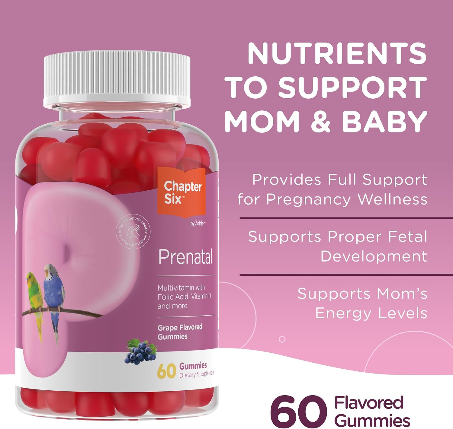 Zahler Prenatal Gummies - Apoya el Desarrollo Fetal para Futuras Mamás - Ácido Fólico y Vitamina A para el Apoyo General de la Salud - Kosher, Sin Gluten y Aptas para Vegetarianos - 60 Gominolas, 30 Porciones