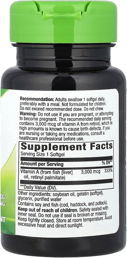 Vitamina A de Nature's Way, Alta Potencia, 3000 mcg por ración, 100 Cápsulas Blandas – Image 2