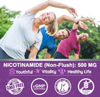 Gominolas de Nicotinamida 500mg sin Azúcar, (Niacinamida sin Flush) Suplemento de Vitamina B3 para Metabolismo Energético y Vitalidad, Sabor Arándano, 120 Unidades