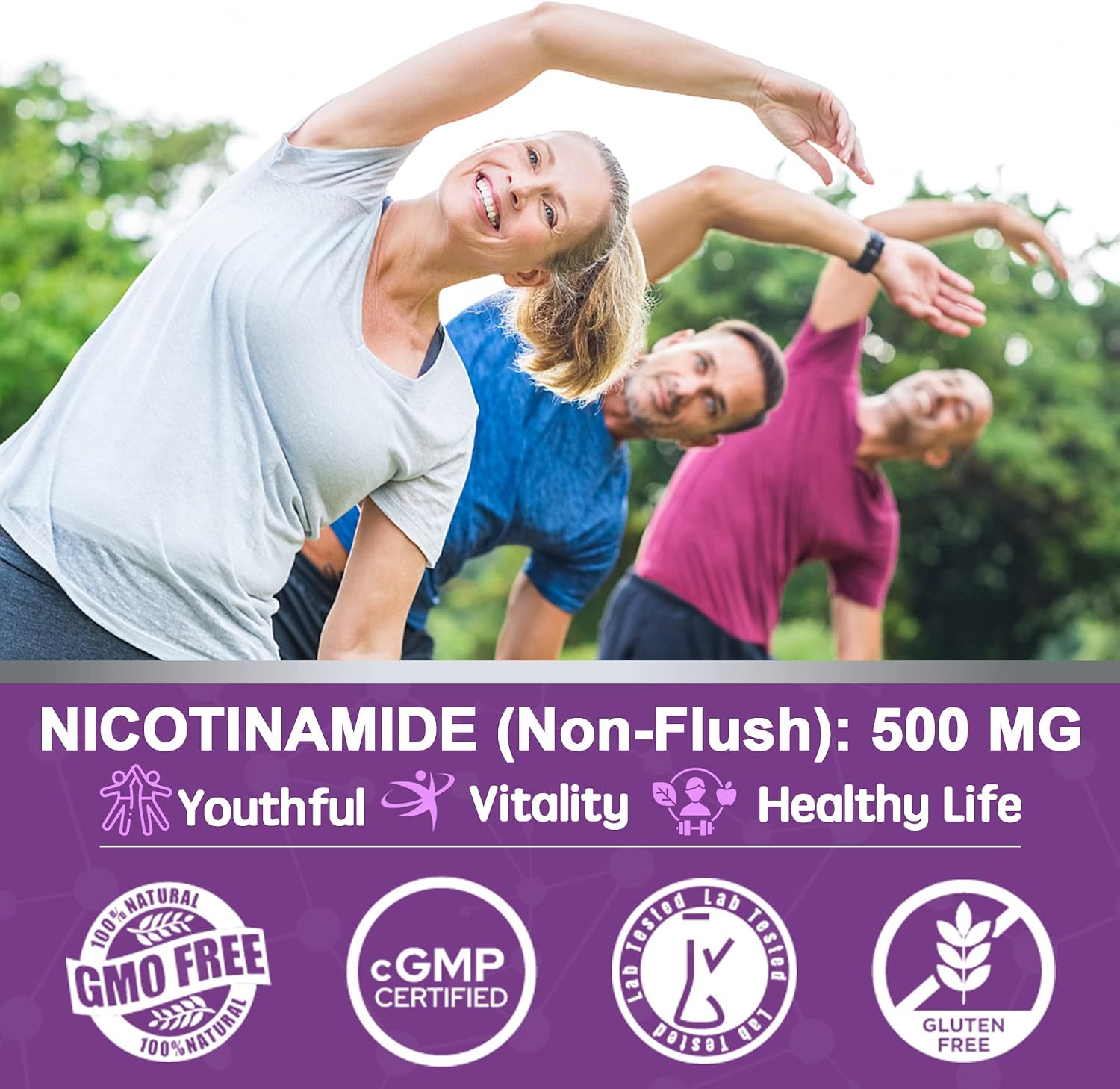 Gominolas de Nicotinamida 500mg sin Azúcar, (Niacinamida sin Flush) Suplemento de Vitamina B3 para Metabolismo Energético y Vitalidad, Sabor Arándano, 120 Unidades