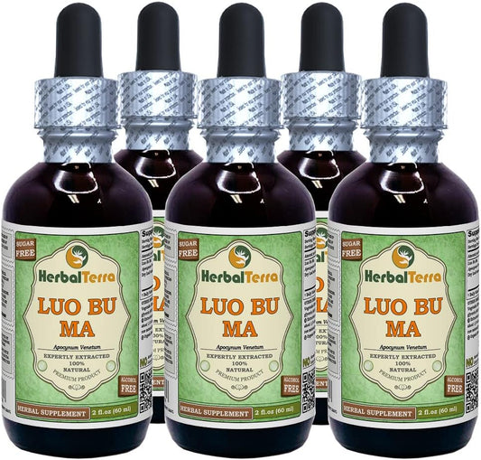 Luo Bu Ma (Apocynum Venetum) Glicerita sin Alcohol, Extracto Líquido de Hoja Seca - 5x60 ml