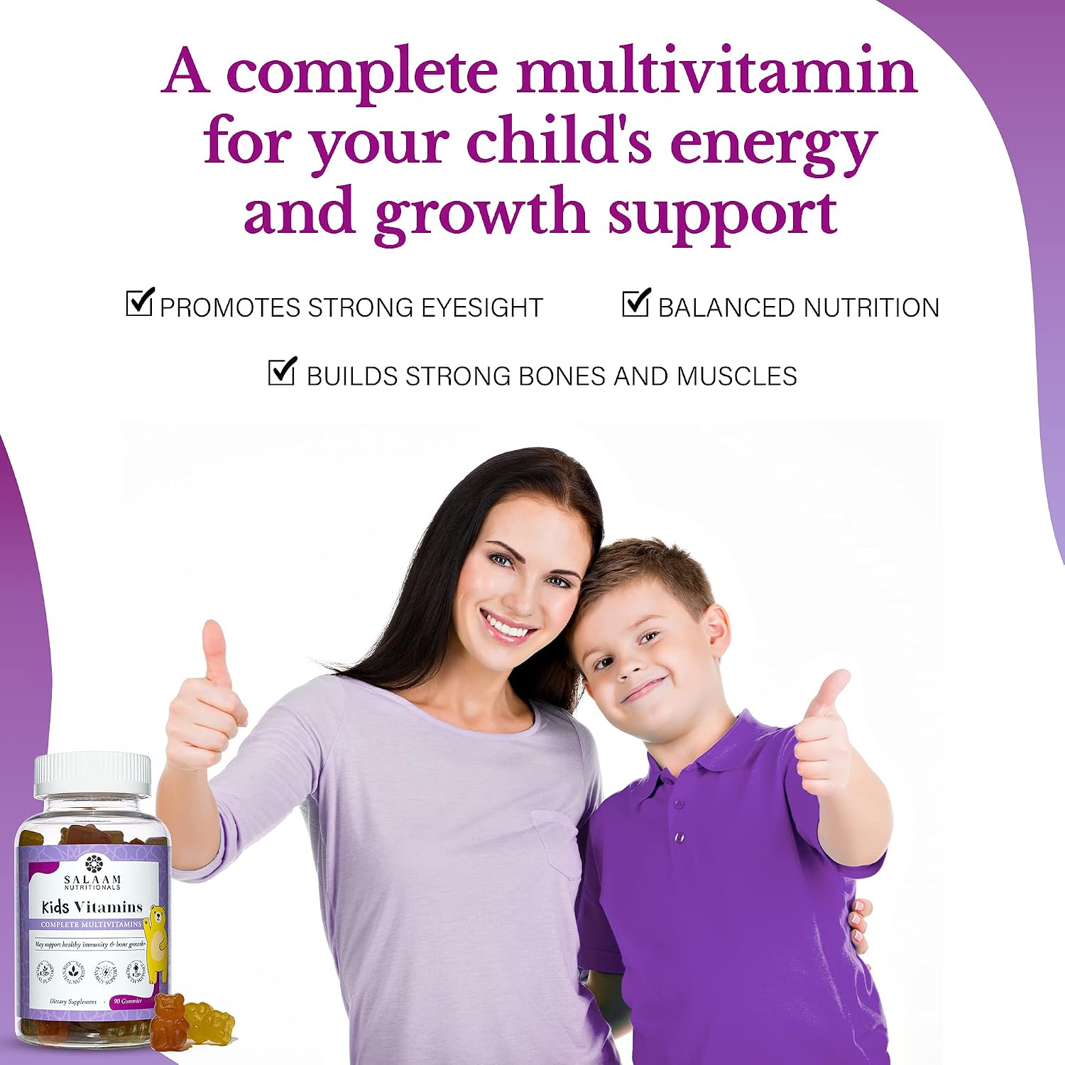 Salaam Nutritionals - Multivitaminas para Niños, Gominolas con 13 Vitaminas y Minerales Esenciales, 90 unidades