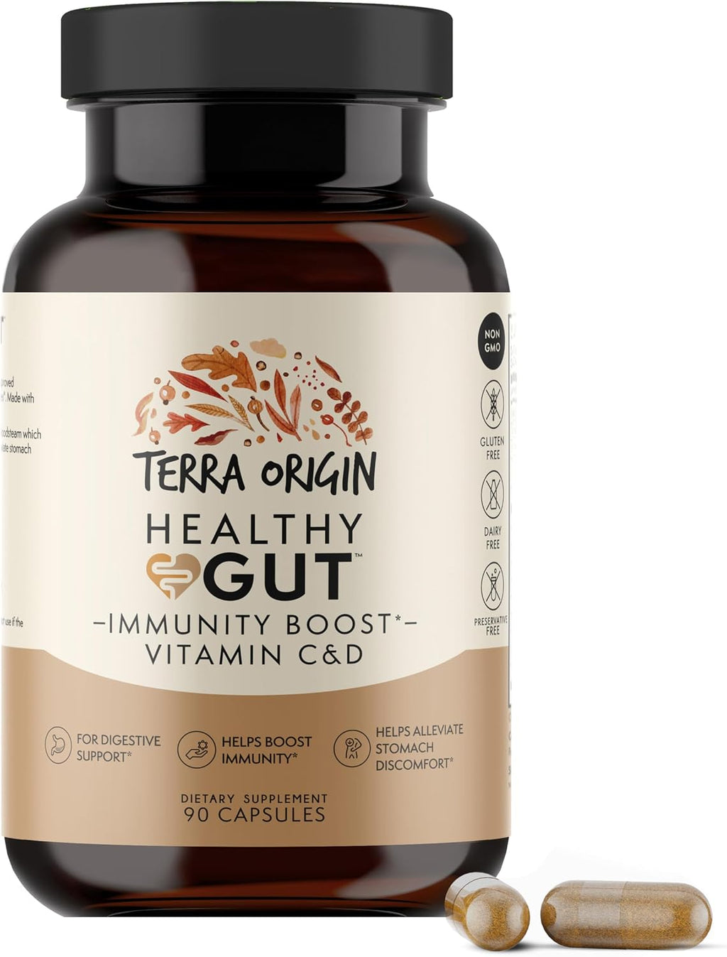 TERRA ORIGIN Healthy Gut Cápsulas para la Salud Intestinal con Refuerzo Inmunitario - 90 Cápsulas