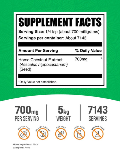 BulkSupplements.com Extracto de Castaño de Indias en Polvo - Suplemento Herbal, Sin Gluten, 700 mg por Ración, 5 kg – Image 2