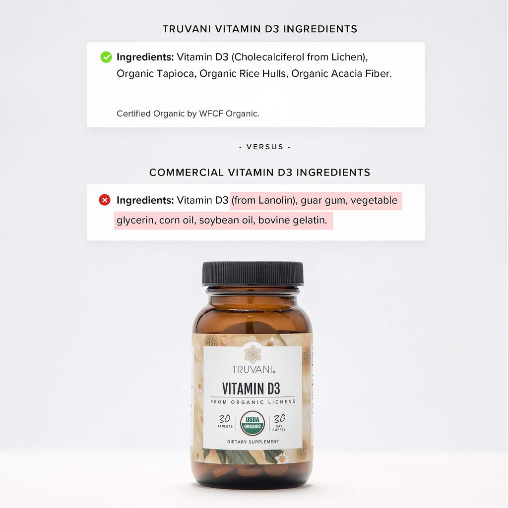 Truvani Vitamina D3 Orgánica Vegana - 30 Comprimidos