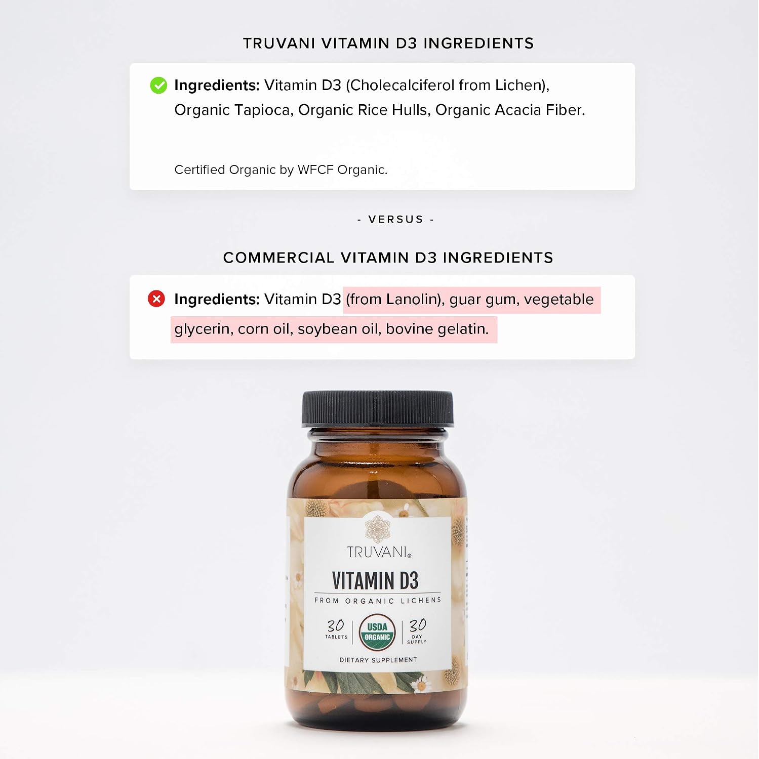 Truvani Vitamina D3 Orgánica Vegana - 30 Comprimidos