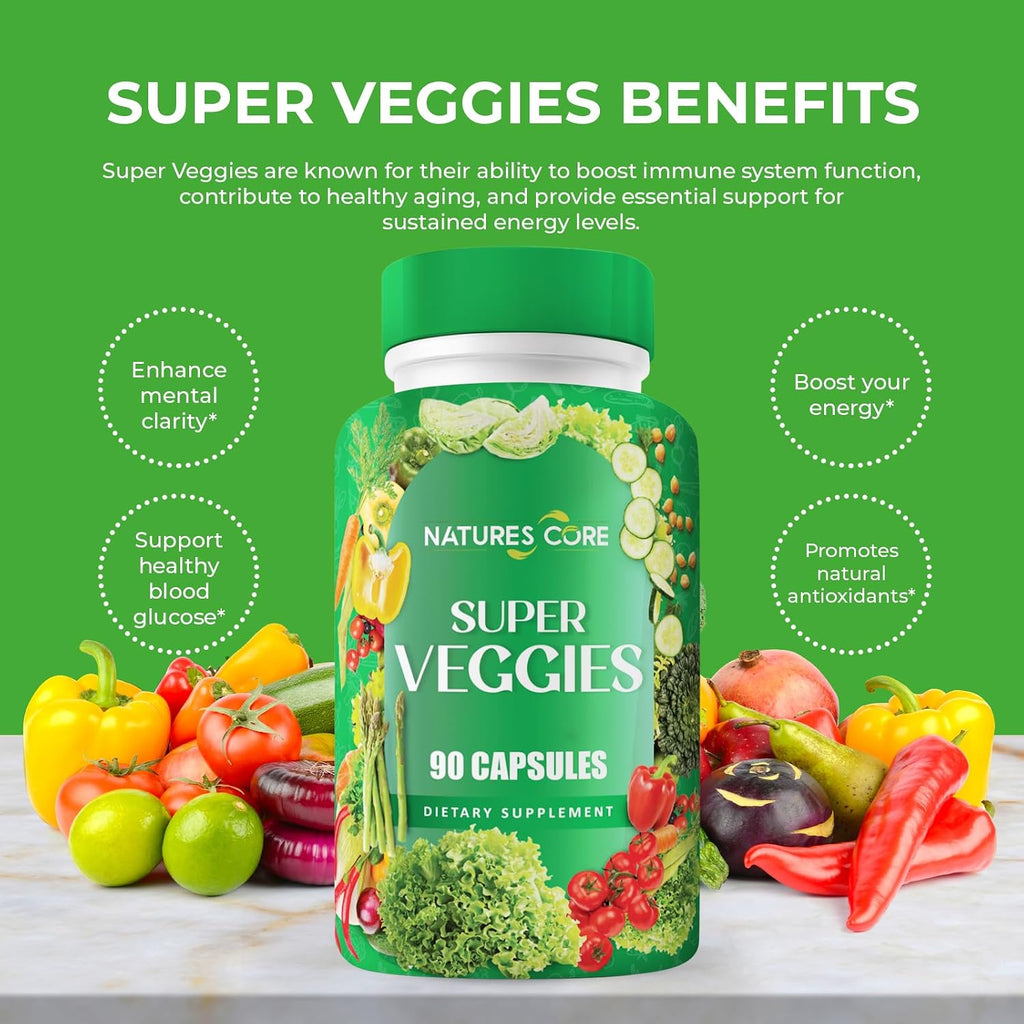 Nature's Core Suplemento de Frutas y Verduras - 360 Cápsulas - 100% Natural, Vegano, Sin Soja