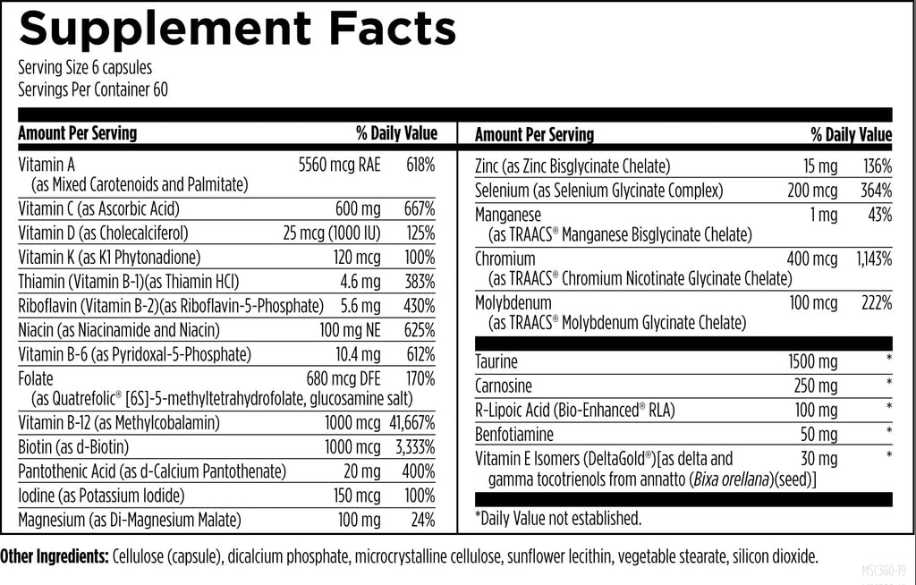 Designs for Health Metabolic Synergy - Multivitamínico y mineral (360 cápsulas)