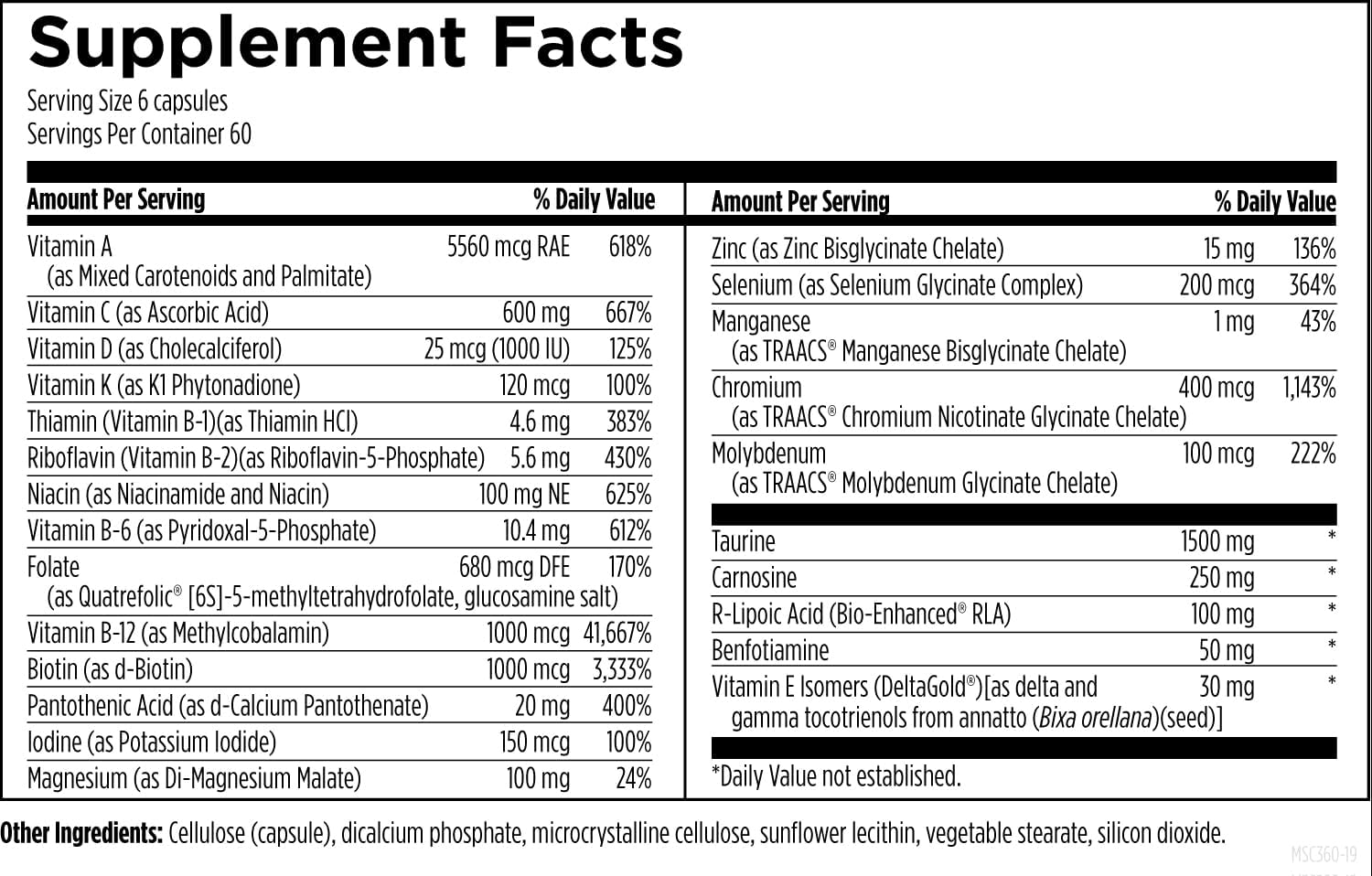 Designs for Health Metabolic Synergy - Multivitamínico y mineral (360 cápsulas)