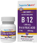 Superior Source No Shot Vitamina B12 Metilcobalamina 1000 mcg, B6 y Ácido Fólico - 60 Comprimidos Sublinguales