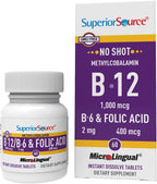 Superior Source No Shot Vitamina B12 Metilcobalamina 1000 mcg, B6 y Ácido Fólico - 60 Comprimidos Sublinguales