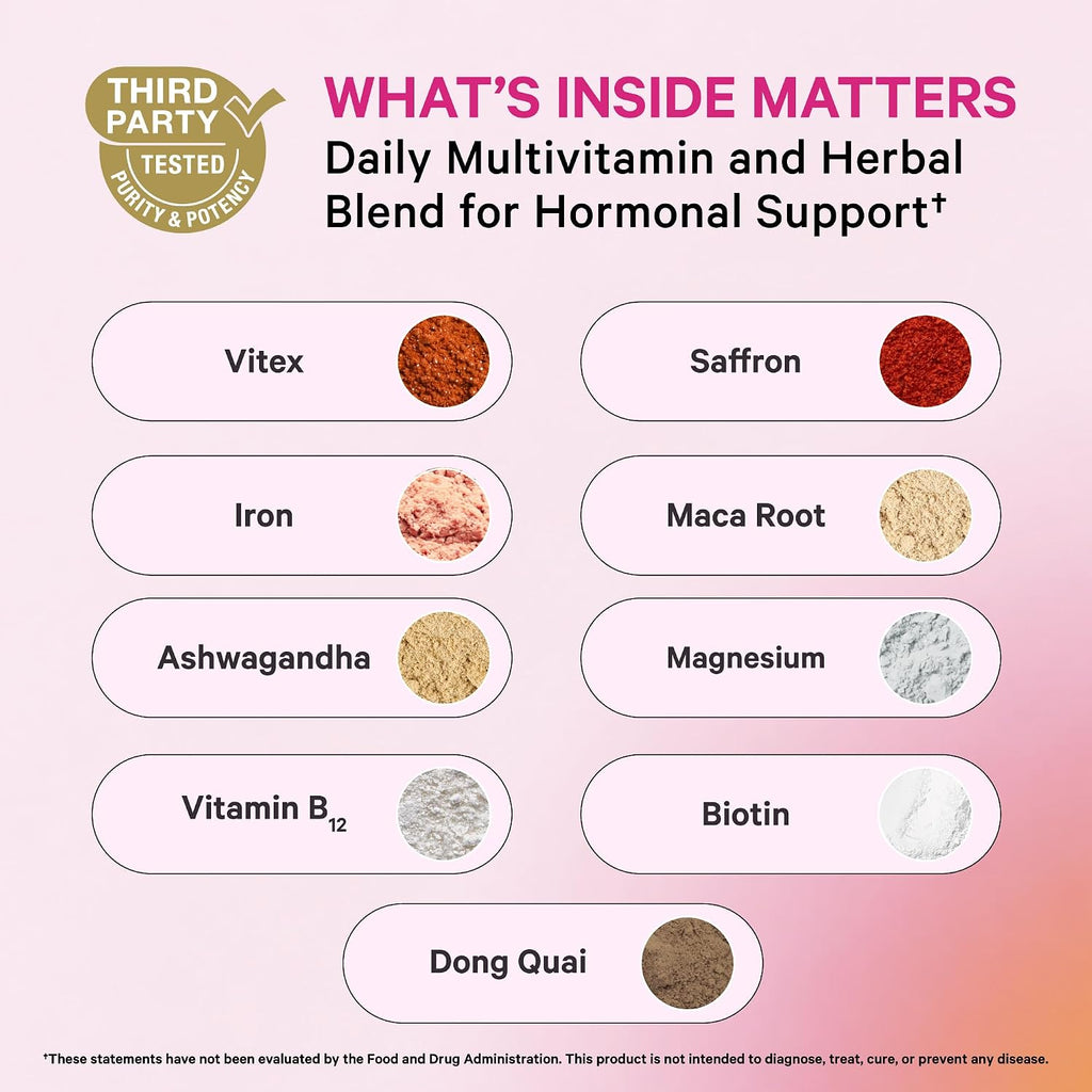 Pink Stork Hormone Balance Multivitamin for Women | Multivitamínico para Mujeres con Vitex, Ashwagandha y Magnesio | 60 Cápsulas Veganas