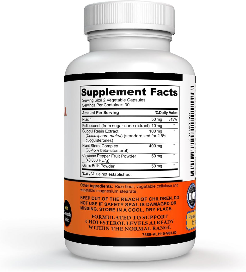 Complejo de Niacina, Beta-Sitosterol, Policosanol, Esteroles Vegetales, Ajo y Cayena - 60 Cápsulas