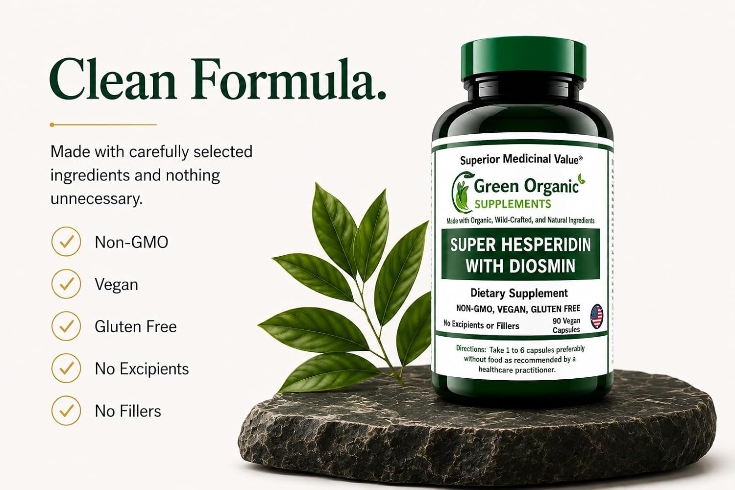 Green Organic Supplements Super Hesperidin con Diosmin y Naringin, Hecho a Mano, Sin OGM, Vegano y Sin Gluten