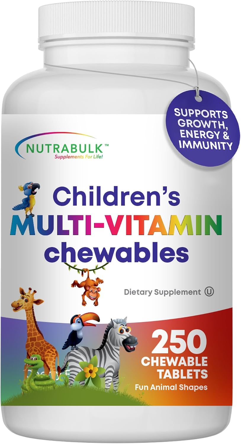 NutraBulk Niños Multivitamínico Masticable - 250 Tabletas Sabor Cereza