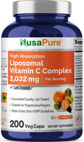 NusaPure Vitamina C Liposomal 2032mg con BioPerine - 200 Cápsulas Vegetales Veganas