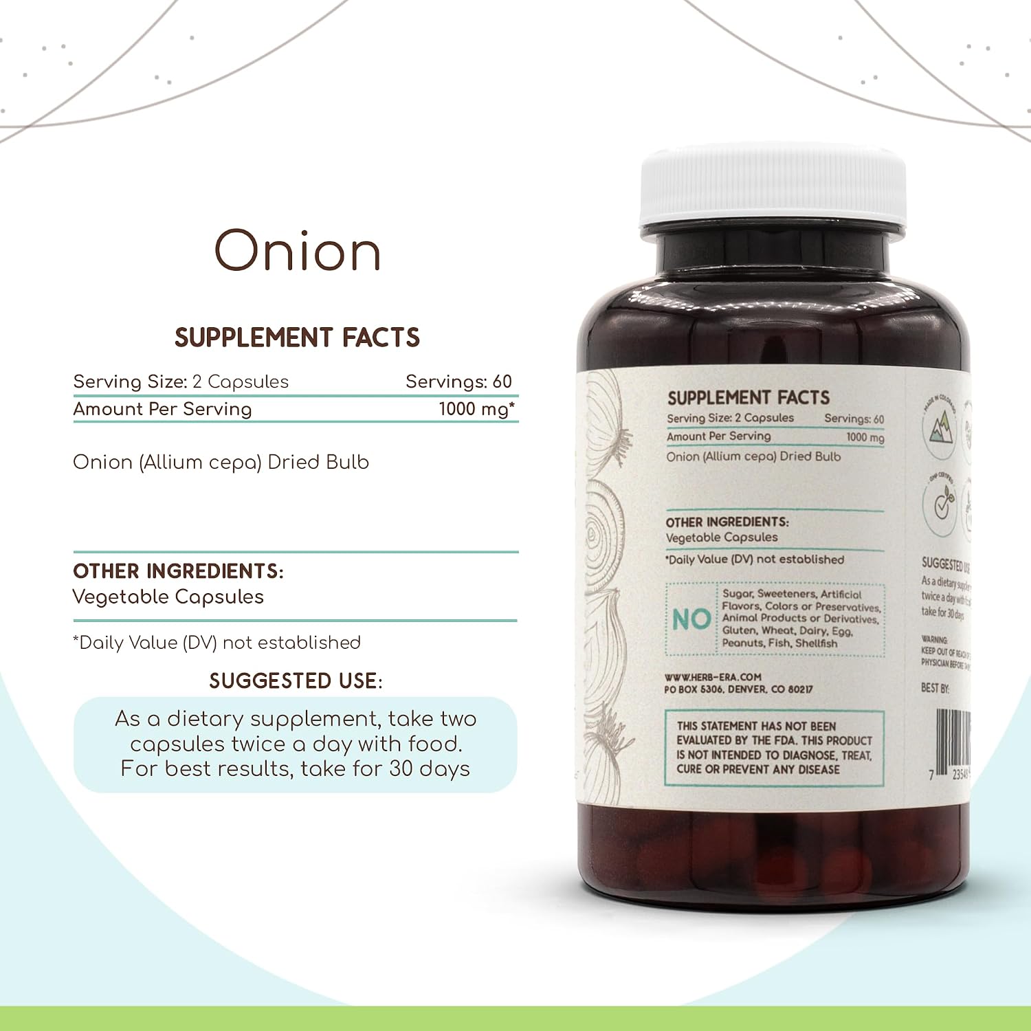 Cebolla (Allium Cepa) 500 mg, 120 Cápsulas - HerbEra