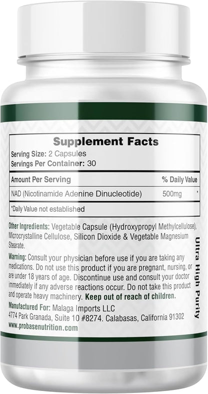 Probase Nutrition NAD Suplemento 500mg Alta – Probado por terceros: Cada lote es analizado por laboratorios – Image 3