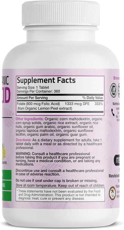 Bronson Ácido Fólico Orgánico (Vitamina B9 – El ácido fólico contribuye a la formación normal de las células – Image 2