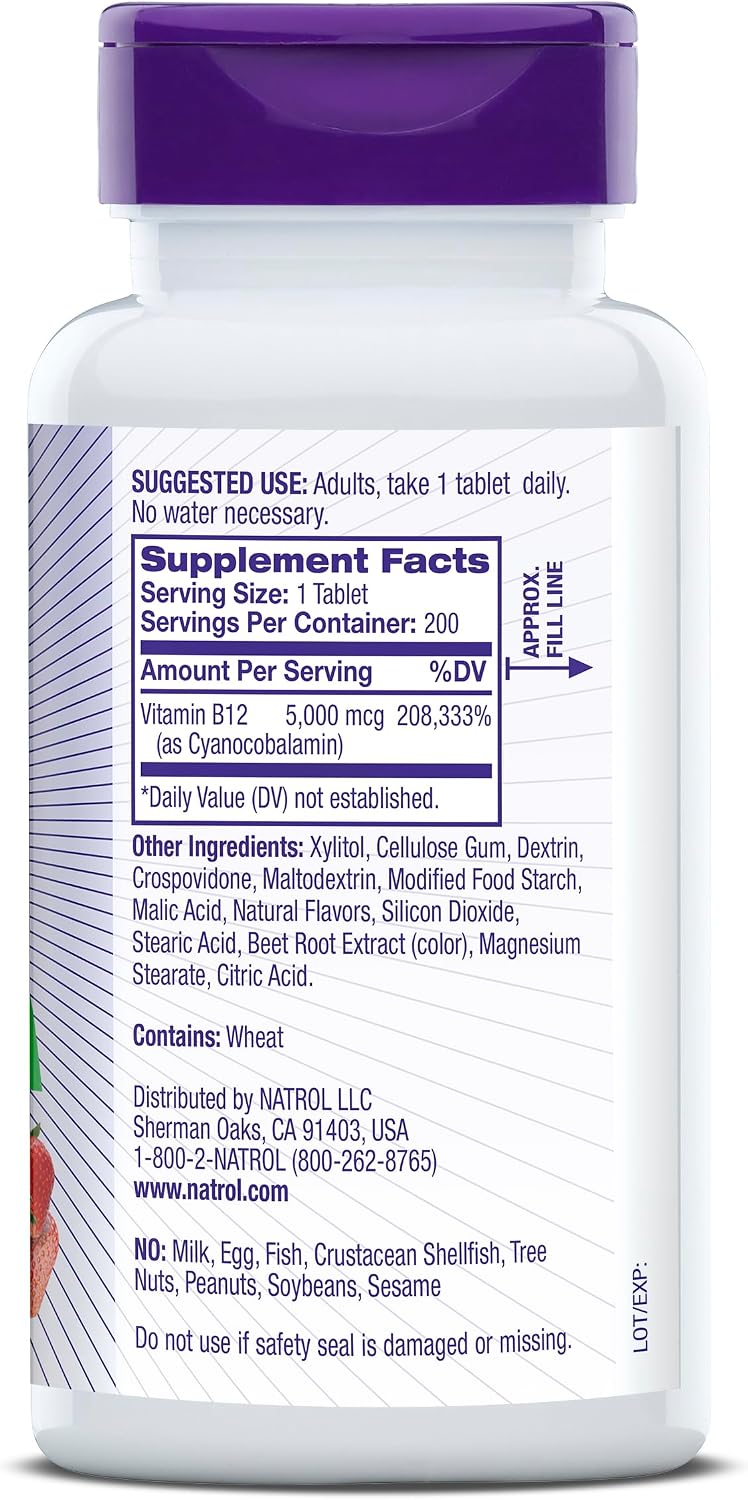 Natrol B12 5000 mcg Comprimidos de Disolución Rápida - 200 unidades