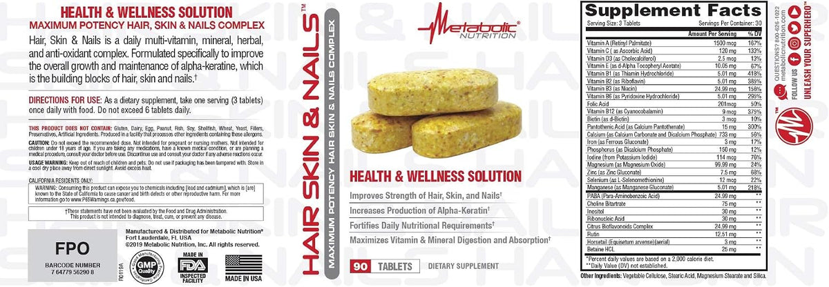Metabolic Nutrition Hair Skin & Nails – Vitamina C: contribuye a la formación normal de colágeno para el – Image 2