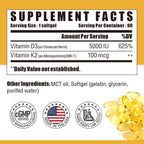 NUTRI POTENTIA Vitamina D3 + K2 con Aceite MCT, 5000 UI D3 y 100 mcg K2 (MK-7), 90 Cápsulas Blandas