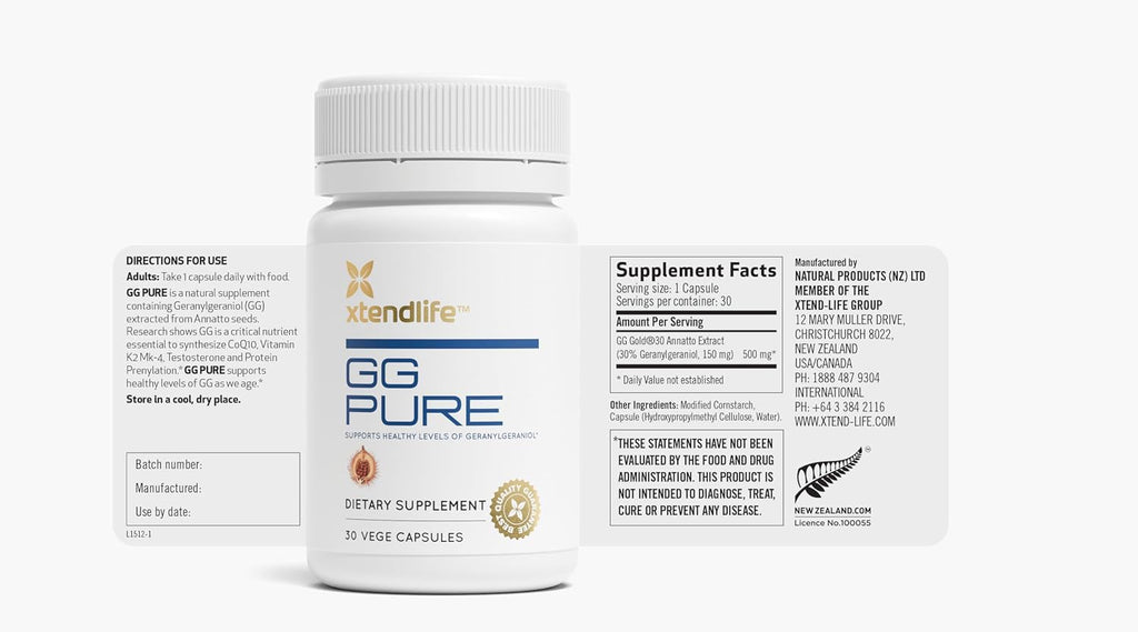 Xtendlife GG Pure – Geranylgeraniol 150mg – Apoyo para Usuarios de Estatinas, 30 Cápsulas