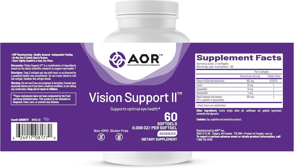 AOR Vision Support II 60 Cápsulas blandas, suministro para 30 días – con luteína, zeaxantina, astaxantina – sin OMG, sin gluten