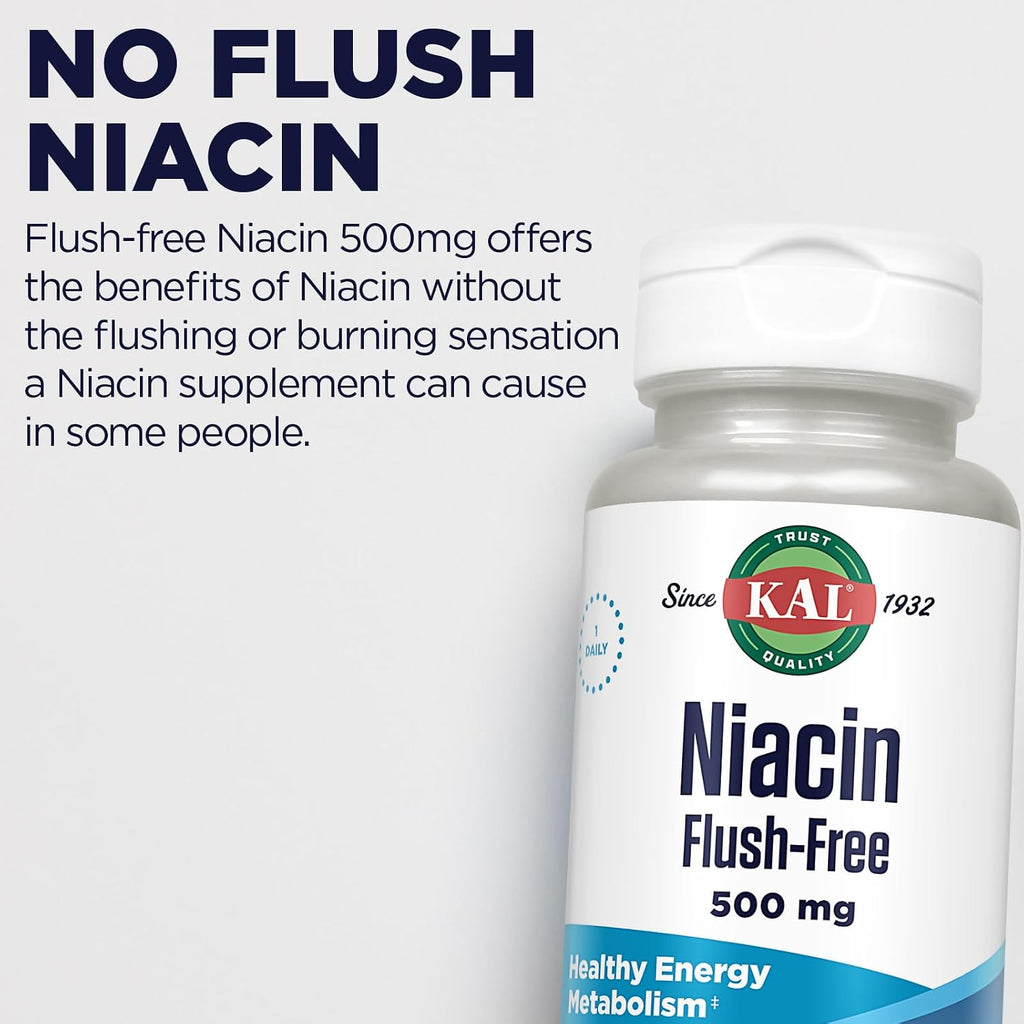 KAL Niacina 500mg Sin Enrojecimiento - Vitamina B3 Vegana - 60 Cápsulas