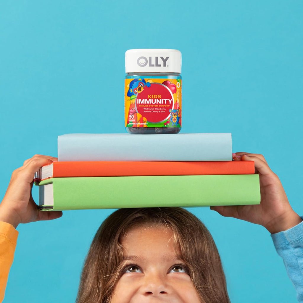 OLLY Kids Immunity Gummy - Immune Support with Wellmune, Elderberry, Vitamin C & Zinc - 50 Cherry Flavor Gummies
