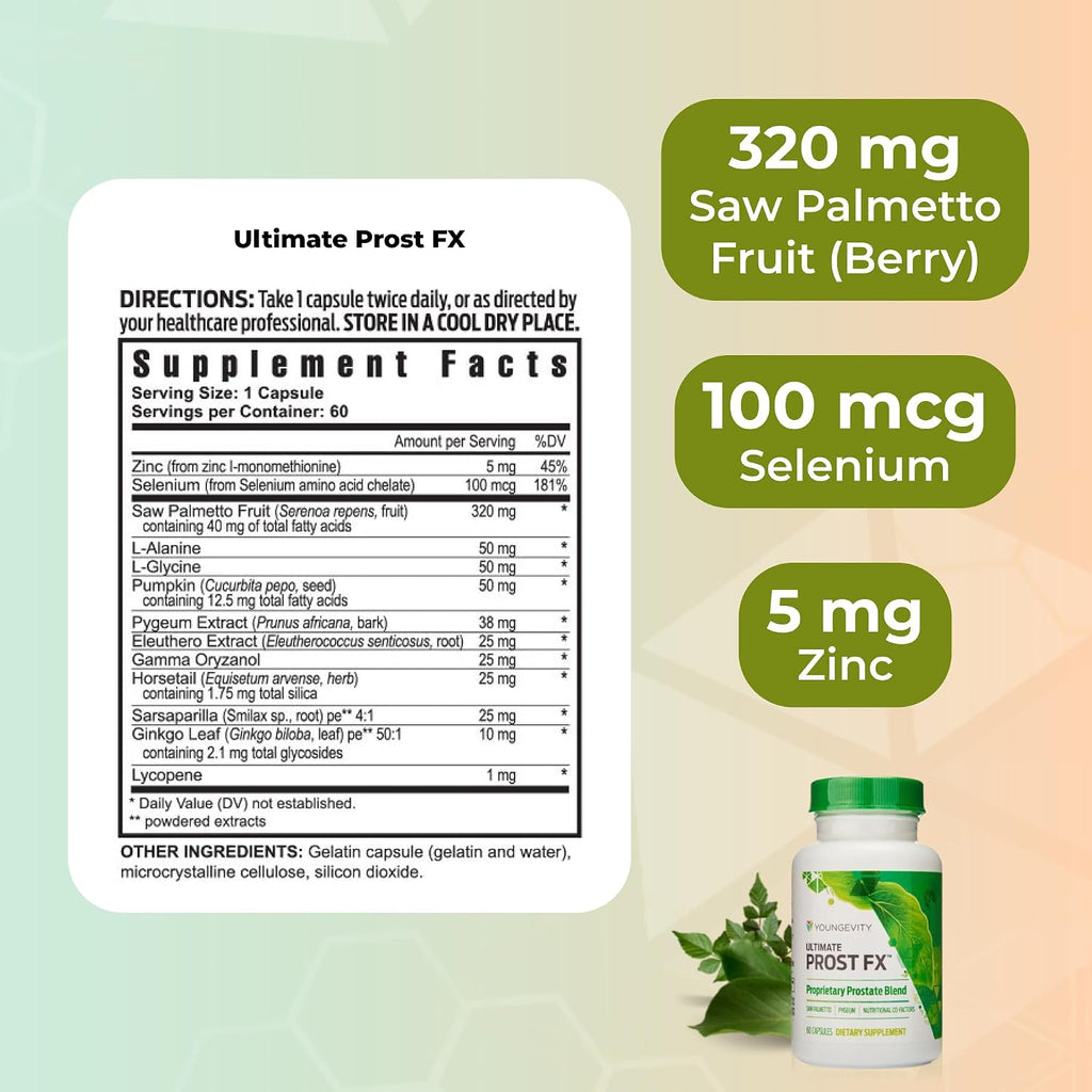 Youngevity Ultimate Prost Fx - Saw Palmetto + Mezcla de 9 Hierbas para la Salud de la Próstata - 60 Cápsulas (Paquete de 2)