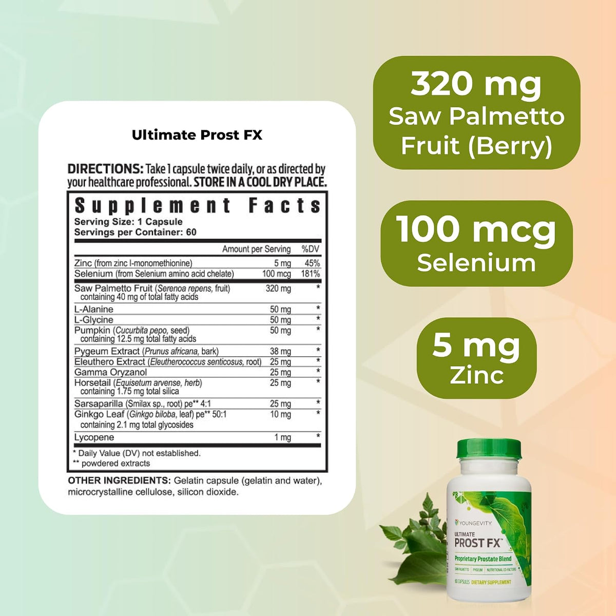 Youngevity Ultimate Prost Fx - Saw Palmetto – Sarsaparilla Root: Planta utilizada tradicionalmente como depurativo. – Image 3