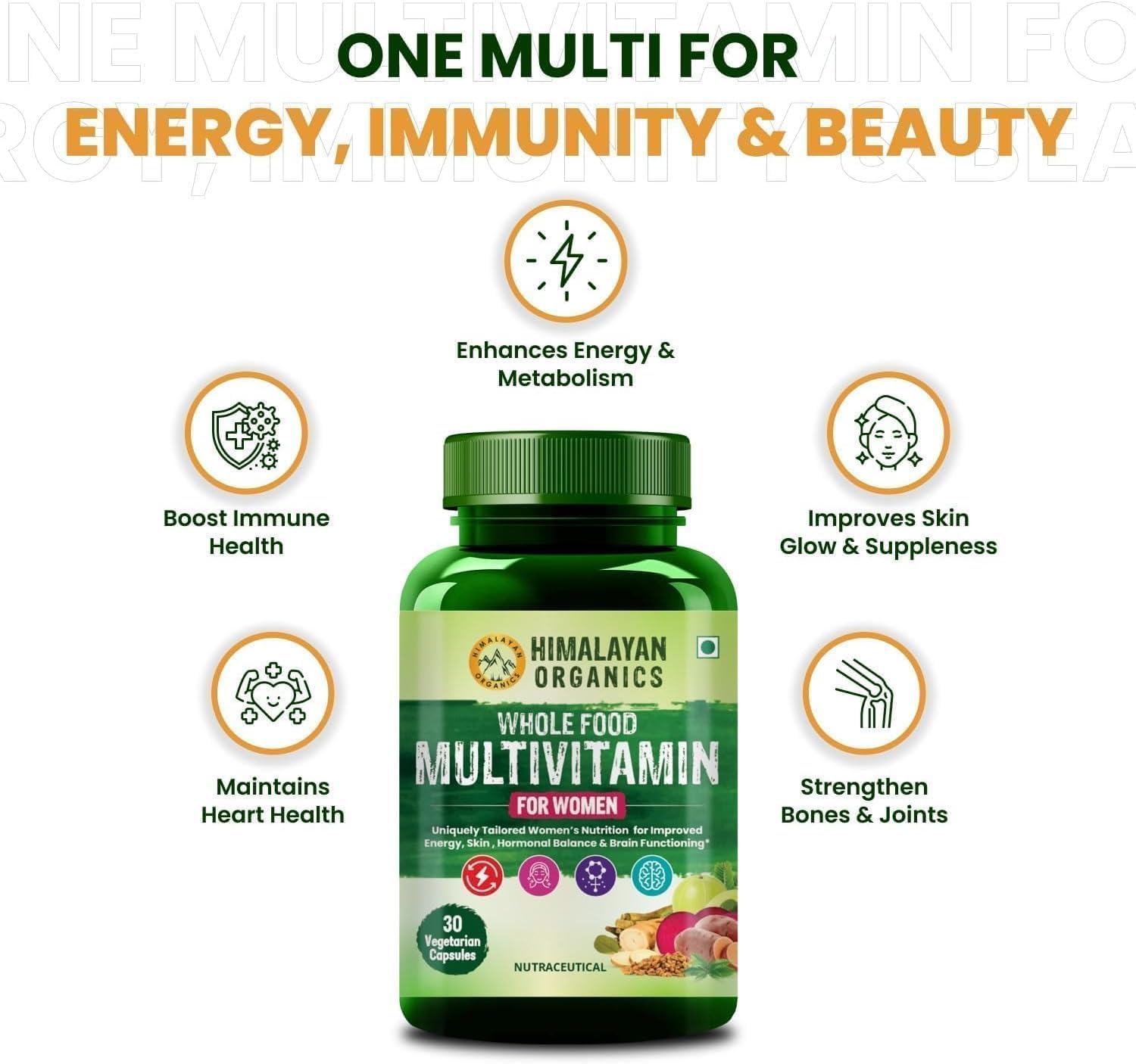 Multivitamínico para Mujeres con Vitaminas B, C, D, E, Calcio, Magnesio y Zinc – 30 Cápsulas Veganas