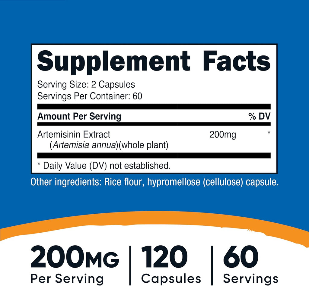 Nutricost Artemisinin 200mg, 120 Cápsulas Vegetarianas - Sin OGM, Sin Gluten, 60 Dosis
