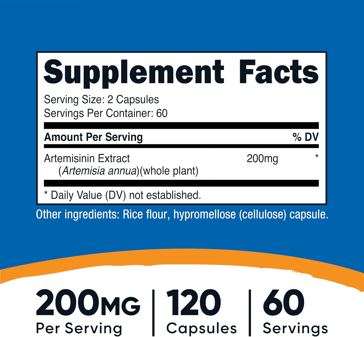 Nutricost Artemisinin 200mg, 120 Cápsulas Vegetarianas - Sin OGM, Sin Gluten, 60 Dosis