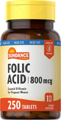 Sundance Ácido Fólico 800 mcg - 250 Comprimidos Vegetarianos